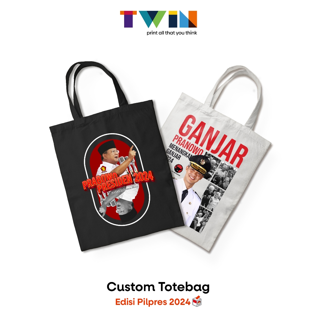 

TWIN ADVERTISING Cetak Sablon DTF Pilpres 2024 – Print Souvenir Bag Kanvas Drill Blacu Kampanye Pilkada Partai Pemilu Ganjar Anis Prabowo PDIP