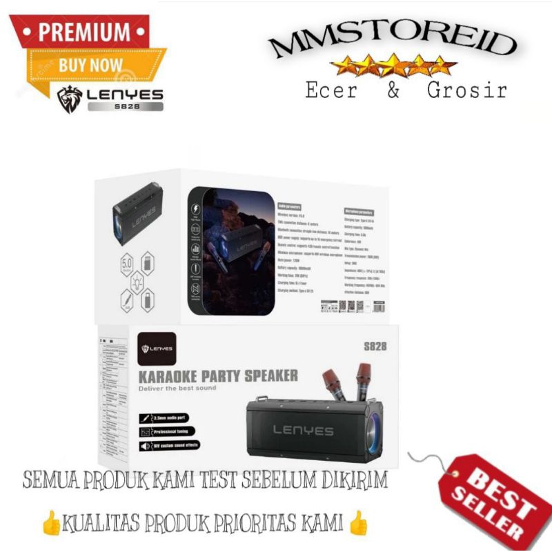 MM - Lenyes TWS S828 + 2 Mic Wireless 5.0 Bluetooth Speaker Karaoke Party Best Sound / Speaker Lenye