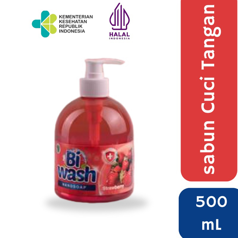 Bi Wash Sabun Cuci Tangan Strawberry Botol Pump 500mL