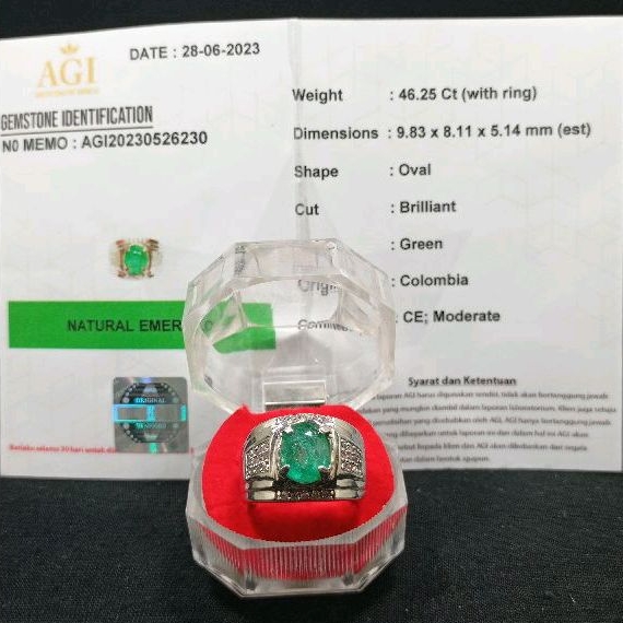 CINCIN PERMATA ZAMRUD COLOMBIA LENGKAP DENGAN SERTIFIKAT LAB SIAP PAKAI