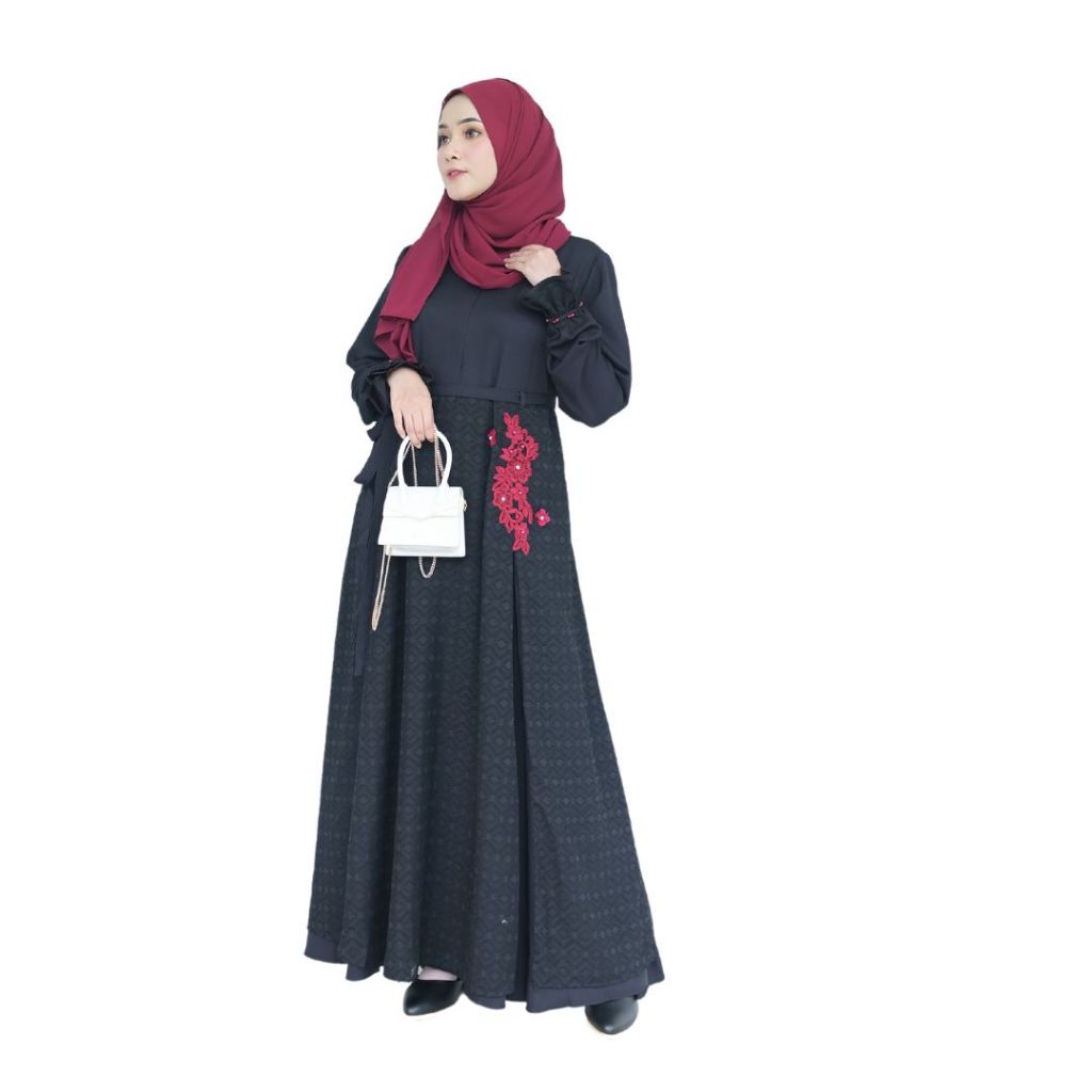 RUFEENA SUKAHIJAB - Livy Dress Pakaian Wanita Dewasa Gamis Jumbo Hitam Black Baju Pesta Ori Busui