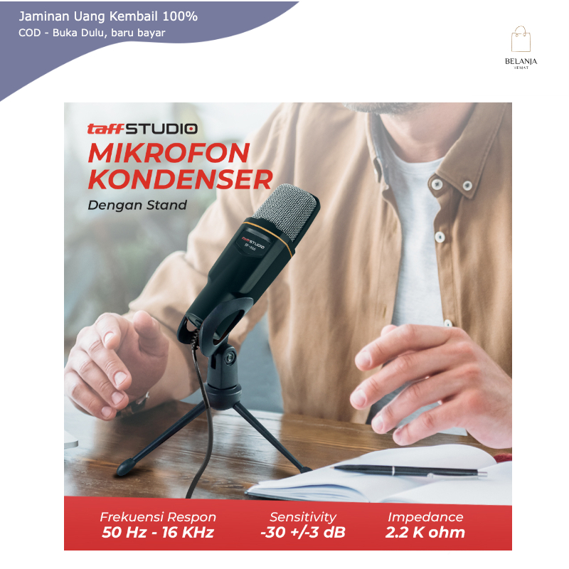 Mikrofon Kondenser Studio Dengan Stand Untuk Podcast Rekaman Studio Rekaman Musik TaffSTUDIO