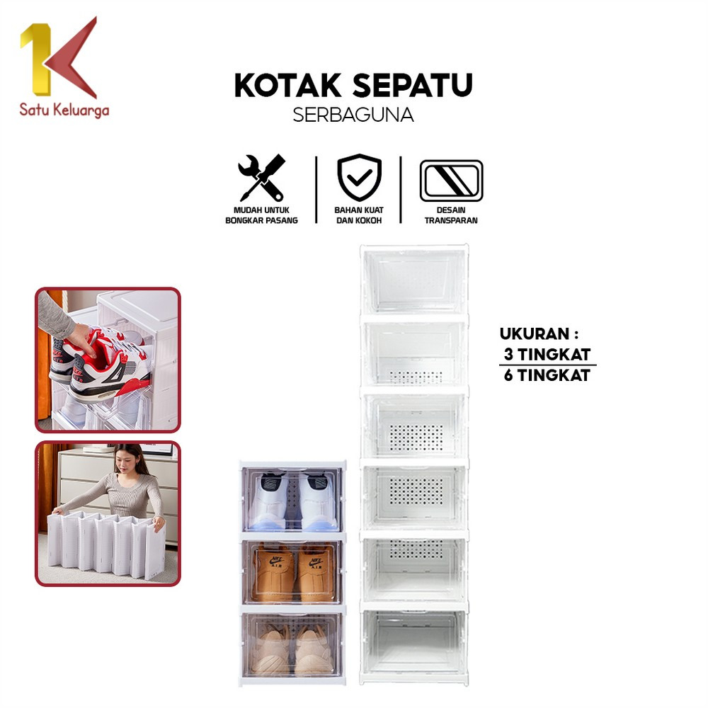 Satu Keluarga Rak Sepatu Lipat Anti Debu Serbaguna C867 Shoe Box Praktis MultiLayer Lemari Multifung