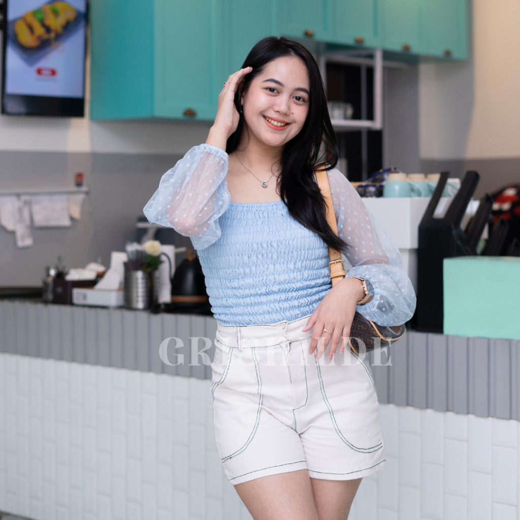 SHOPIA Baju Atasan Wanita Dewasa Jumbo Crop Top Lengan Panjang Korean Style Lengan Pendek Oversize S