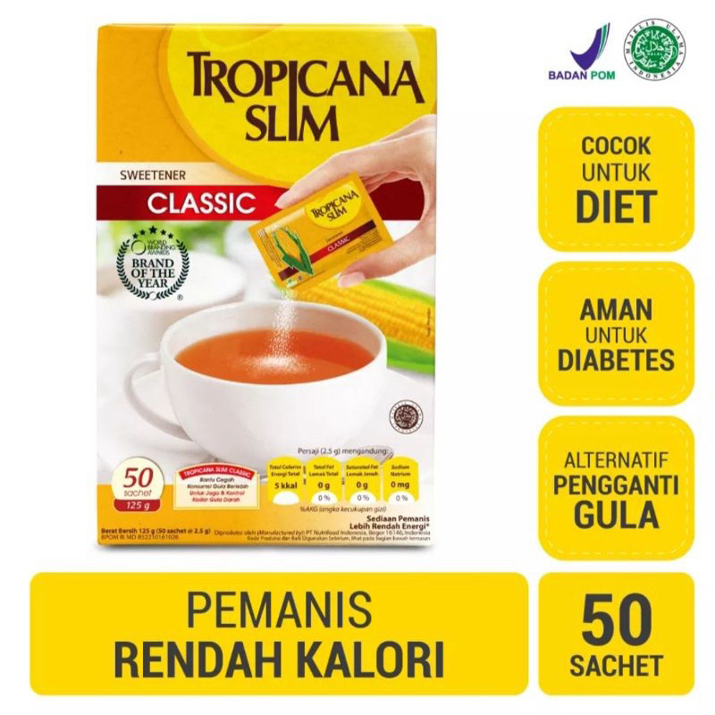 

✨L.A BabynKid✨ TROPICANA SLIM SWEETENER CLASSIC 50 SACHET | PEMANIS RENDAH KALORI | AMAN COCOK UNTUK DIABETES | PENGGANTI GULA