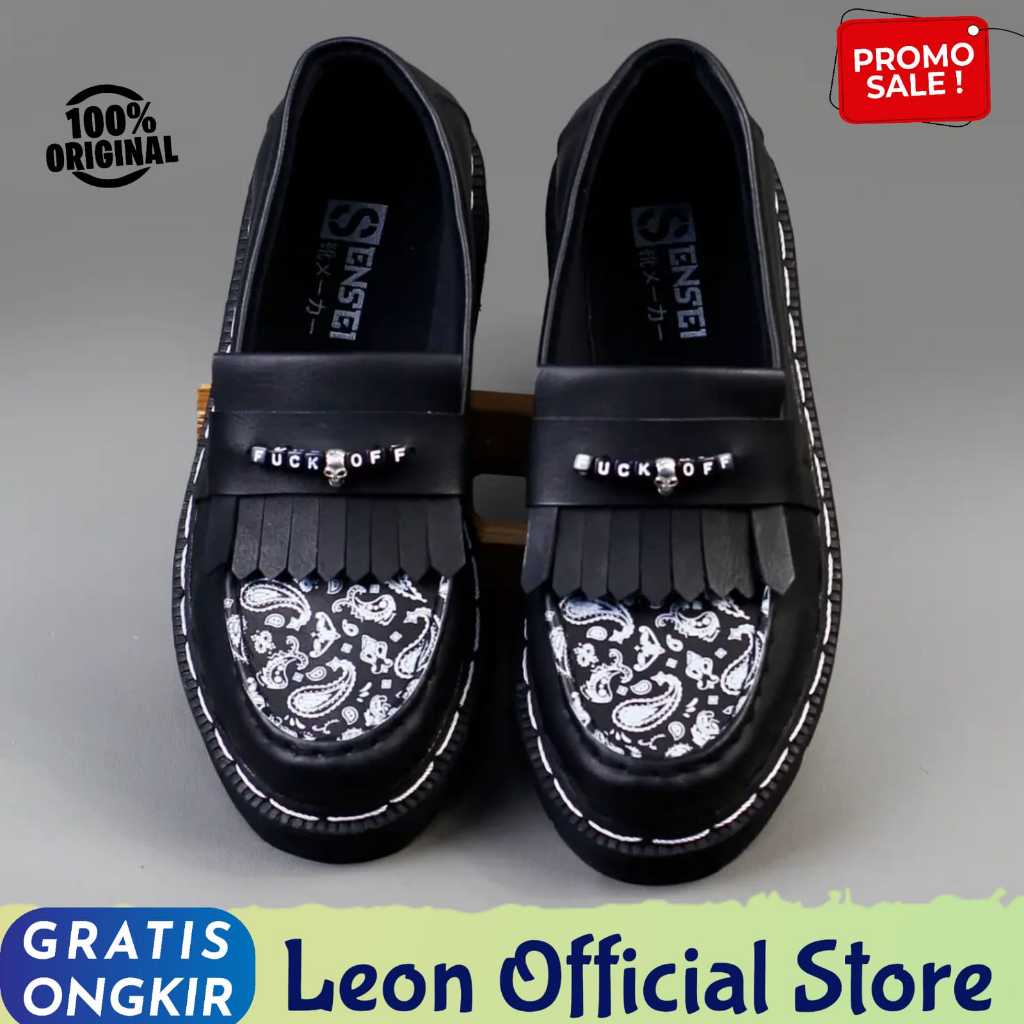 Leon Skull FO - Sepatu Loafers Dokmart Pria Formal Kulit PU Pantofel Docmart Oxford Kerja Kantor Sin