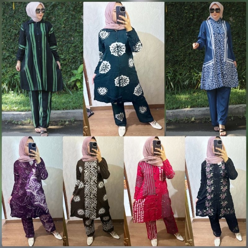setelan tunik twill ori motif baru size s.m.l.xl.xxl by batik aura jaya Pekalongan