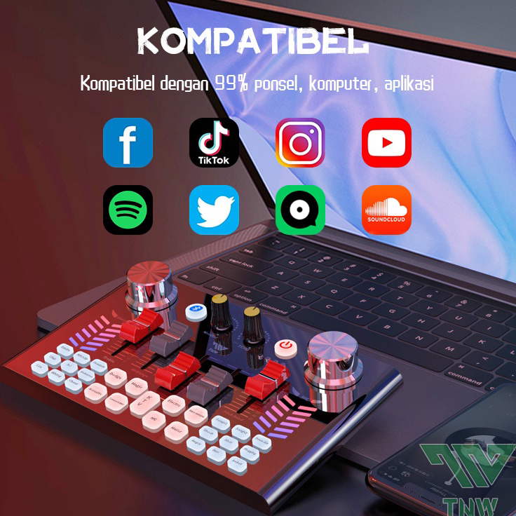 Murah TNW-V18 Sound Card Bluetooth Live SoundCard V18 Soundcard Audio Live Mixer untuk Live streamin