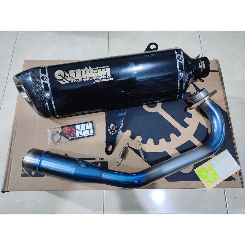 (ORIGINAL) KNALPOT VILLAN MV1 BLACK HEADER BLUE XMAX OLD/NEW FORZA DLL