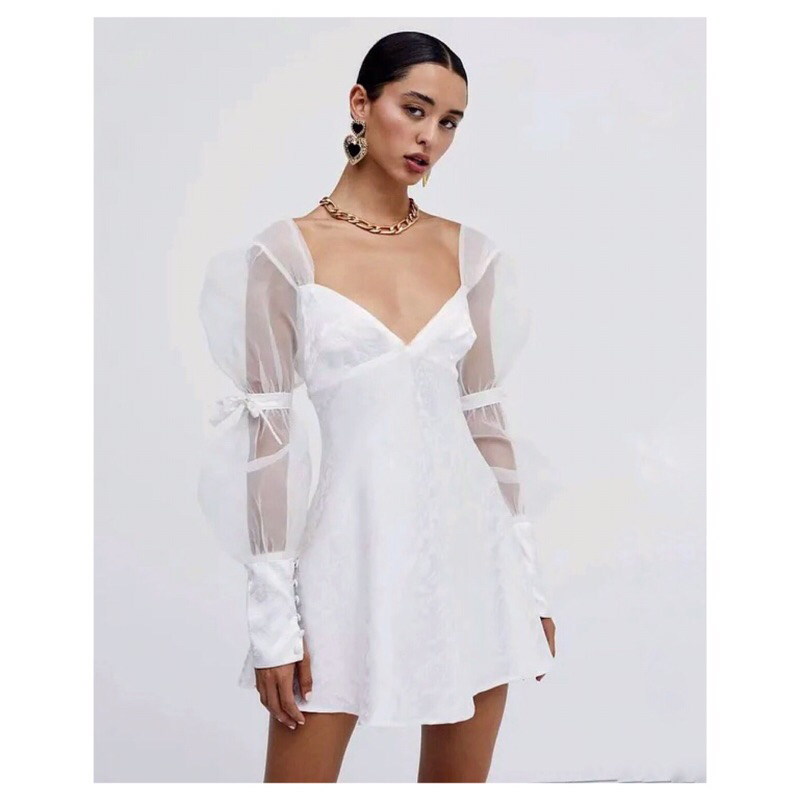 White Organza Transparent Sleeve Party Dress