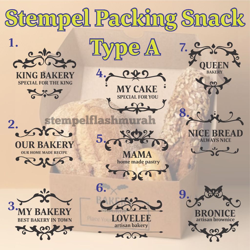 stempel kemasan snack A roti jajanan plastik packing kardus stereofoam makanan minuman bakery cup ge