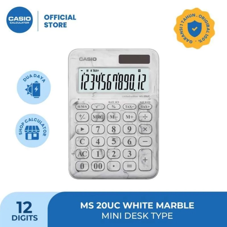 

KALKULATOR CASIO MS 20 UC WHITE MARBLE / CALCULATOR 12 DIGIT
