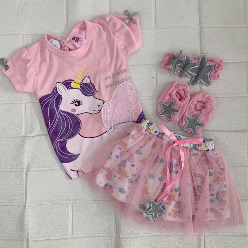 Baju setelan kaos dress tile polkadot fashion anak bayi perempuan polkadot unicorn