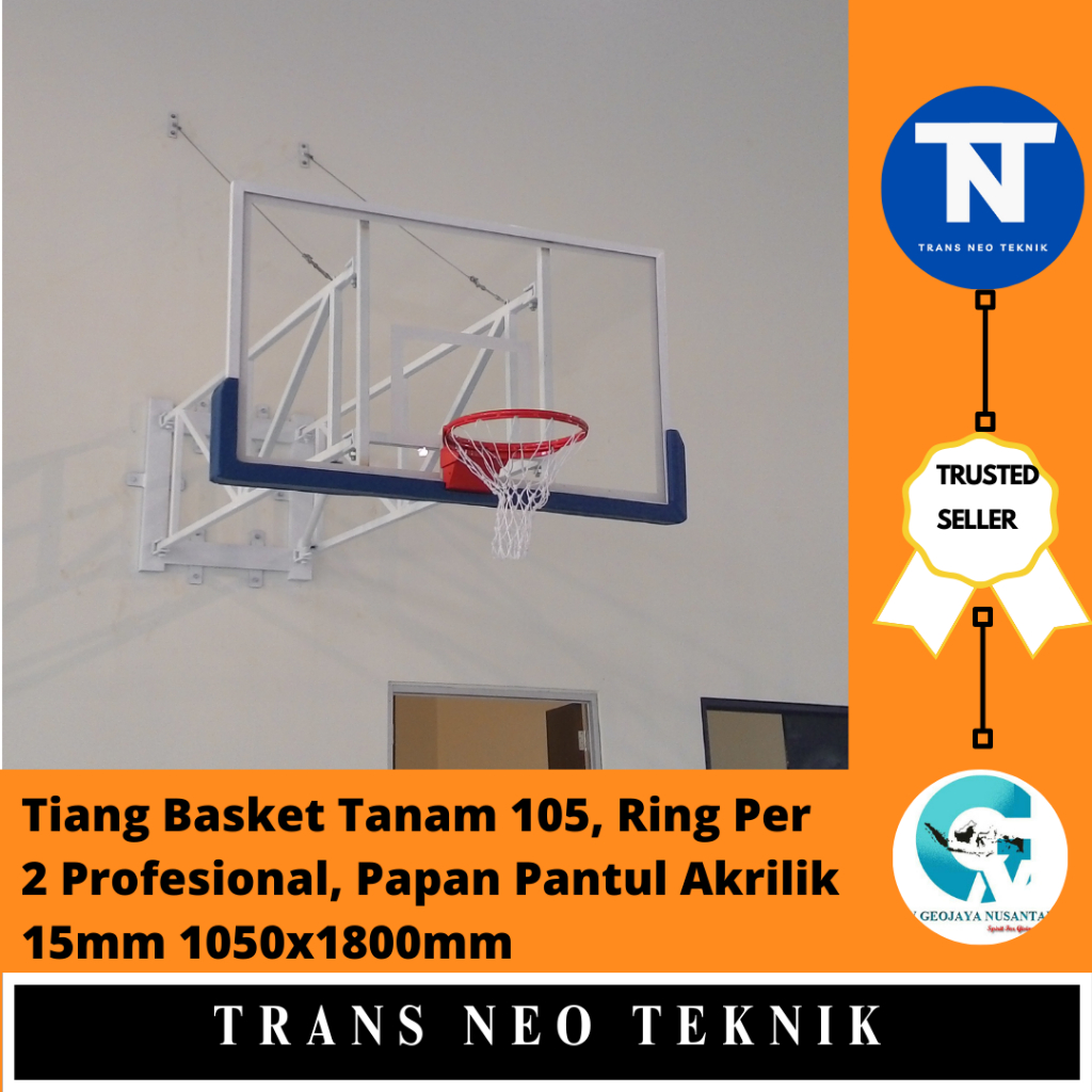 Tiang Basket Tanam 105, Ring Per 2 Profesional, Papan Pantul Akrilik 15mm 1050x1800mm
