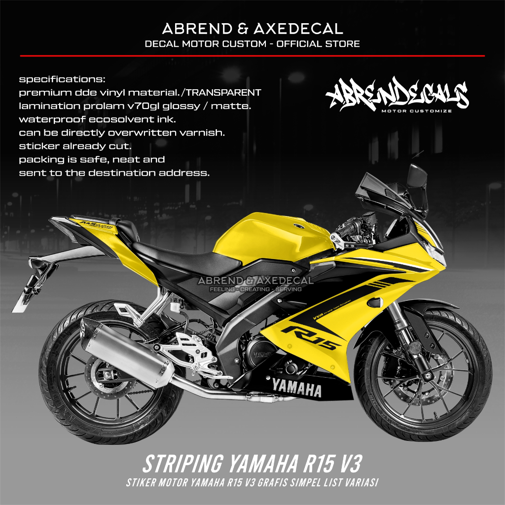 STRIPING R15 V3 GRAFIS ORI PRINTING RAINBOW BAHAN VINYL & TRANSPARAN / STIKER MOTOR YAMAHA R15 V3