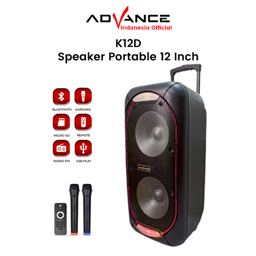 Speaker Advance Portable 12 Inch K12D Bluetooth + FM Radio