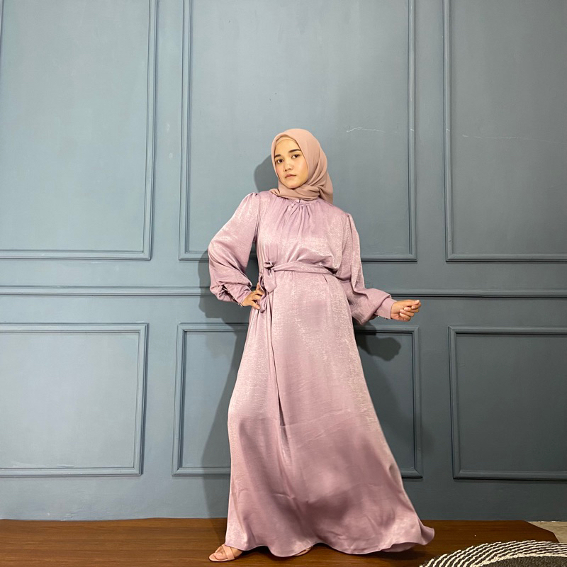Noura dress gamis santorini silk tangan balon gamis wanita kekinian
