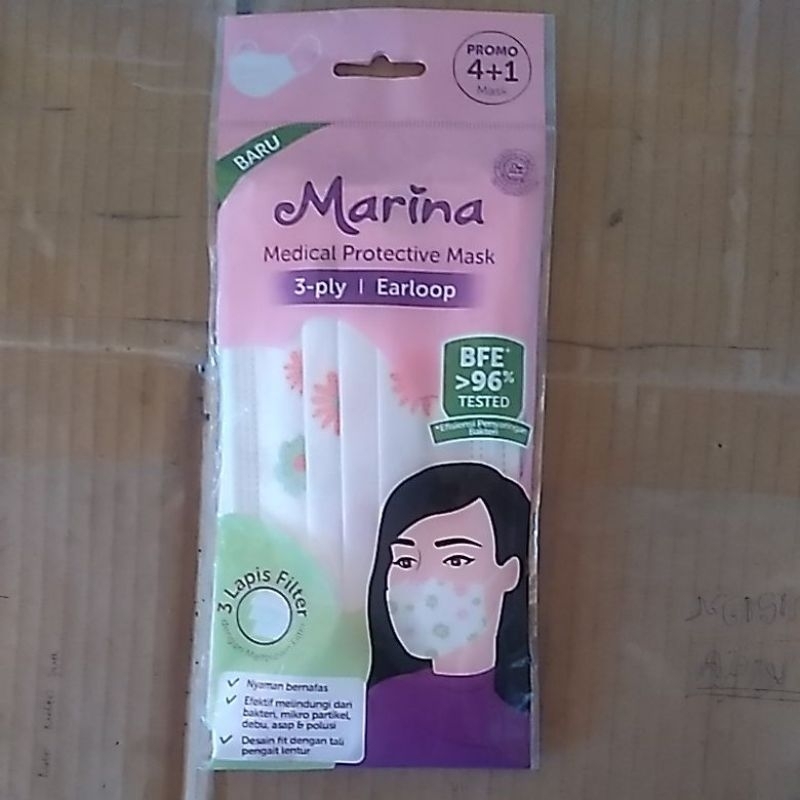 Marina medical protective mask 3-ply Earloop isi 4+1