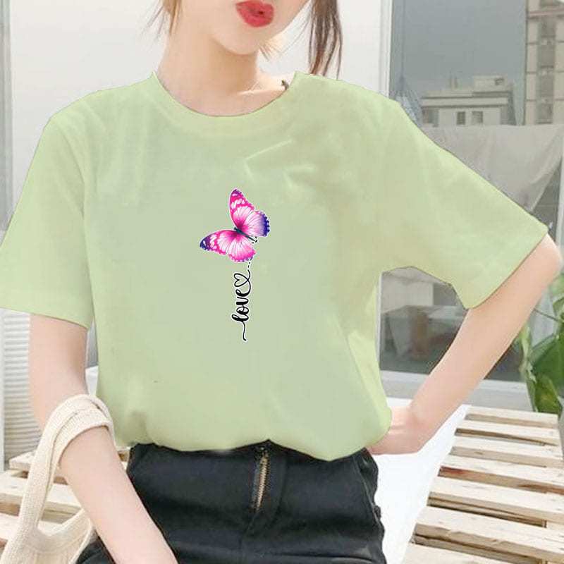 Kaos Harian Wanita Atasan Remaja Dewasa Butterfly Baju Lengan Pendek Perempuan