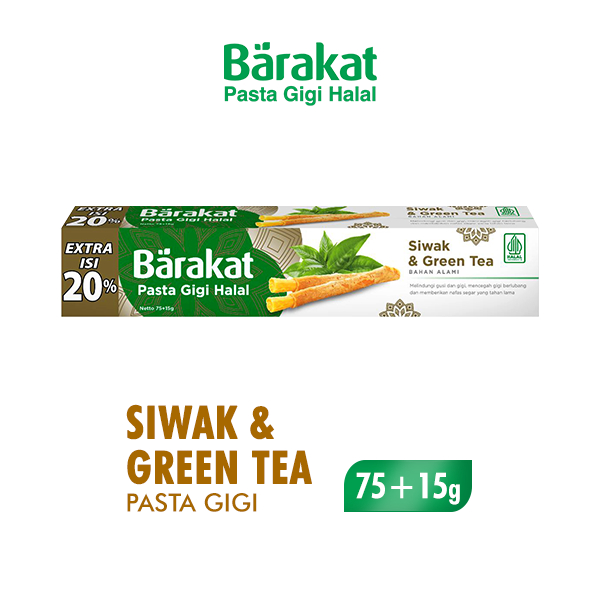 Barakat Pasta Gigi Siwak &amp; Greentea Tube 75+15gr