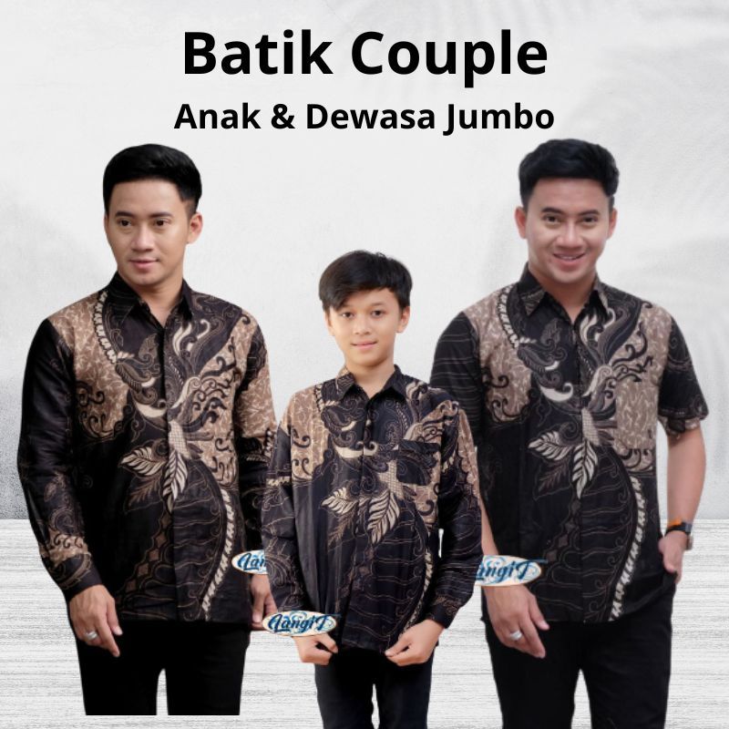 NEW Couple sweet | couple batik ayah dan anak cowok Batik Hitam Coklat Kemeja Batik Dewasa Kemeja Ju