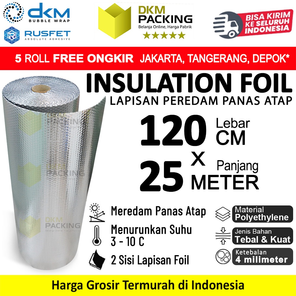 Peredam Panas Atap Rumah Insulation Alumunium Bubble Foil Anti Panas Insulasi Atap 120 cm x 25 meter