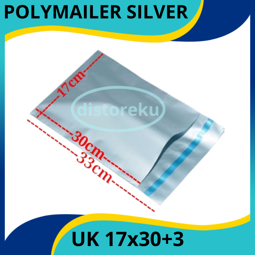 

isi 50pcs 17x30 PLASTIK AMPLOP POLYMAILER SILVER KANTONG PACKAGING OLSHOP