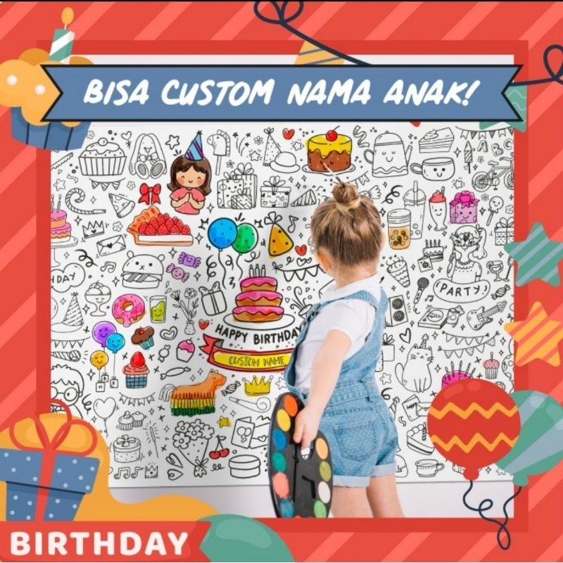 

Birthday Hamper Gift Box Giant Coloring Sheet Kertas Mewarnai Jumbo Custom Nama Hadiah Ulang Tahun