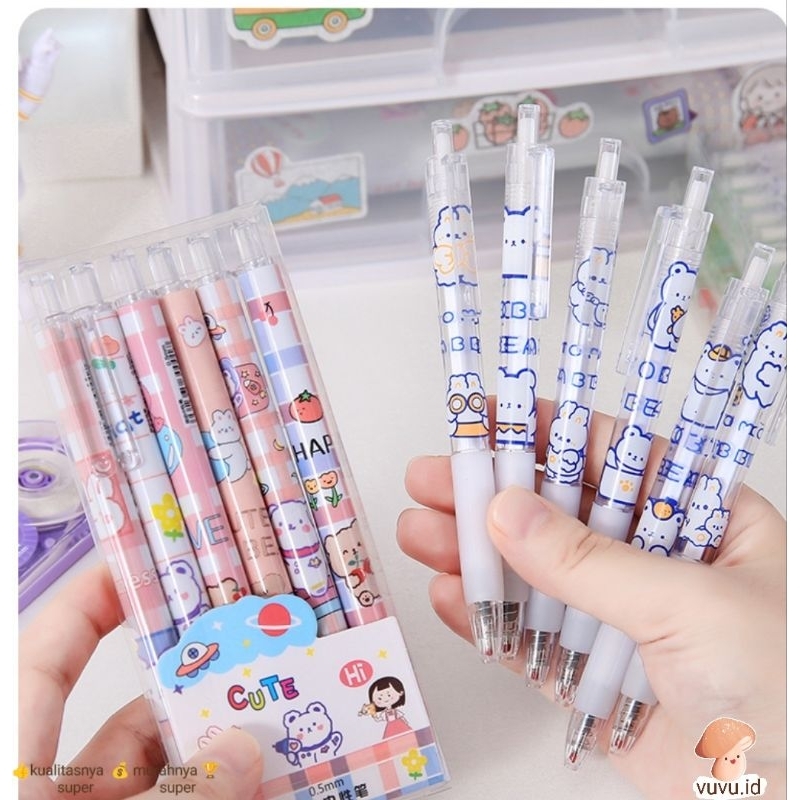 

1 pak berisi 6 pulpen gel kartun/ pena gel mekanik pola lucu