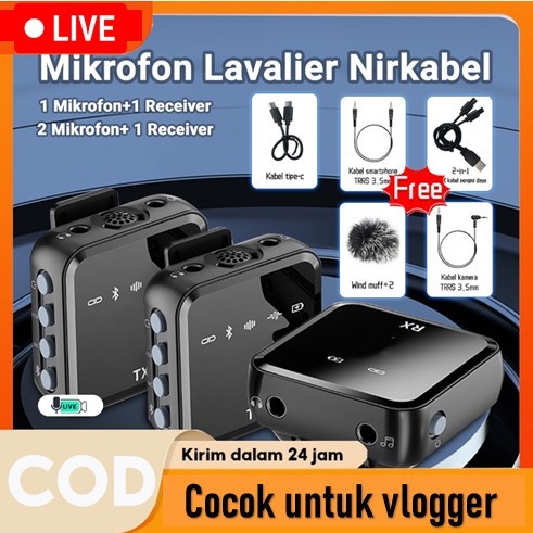 Wireless Microphone Professional Wireless 2 Mikrofon untuk HP DSLR Zoom Youtube Vlog Live Lavalier M