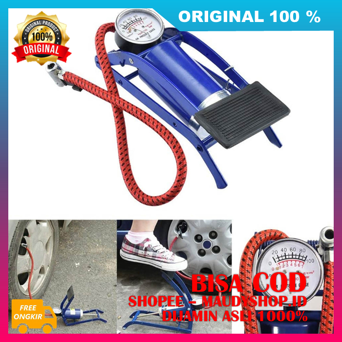 Pompa Injak Kaki Foot Pump Portable Ban Motor Mobil Sepeda Bola ASLI ORI
