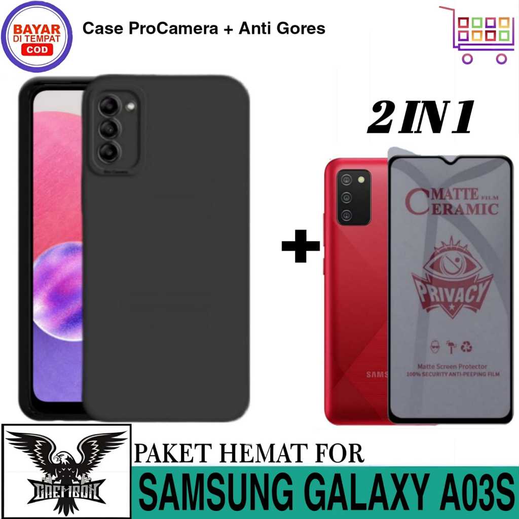 PAKET 2IN1 CASE SAMSUNG GALAXY A03S SOFT CASE LIQUID PRO CAM FREE ANTI GORES ANTI SPY