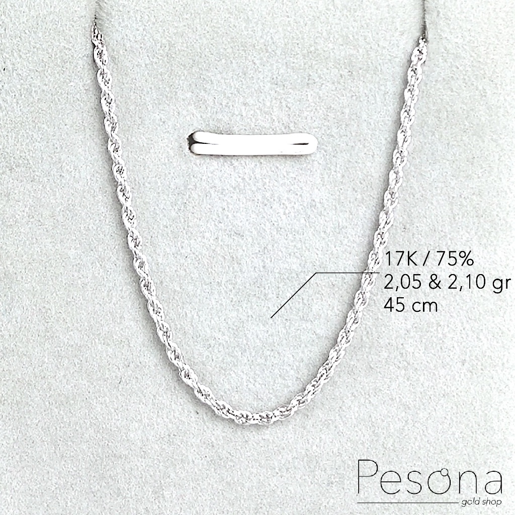 KALUNG EMAS PUTIH MODEL RANTAI TAMBANG 45 cm | 17K | 2,05 & 2,10 gram