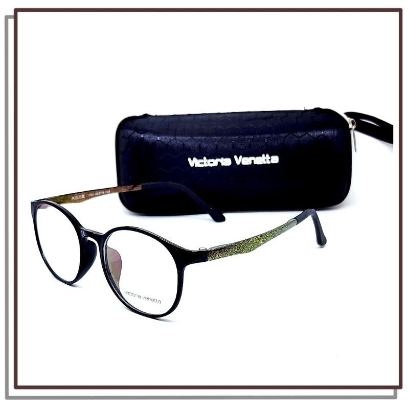 FRAME KACAMATA BULAT PLASTIK VICTORIA VENETTA 344 Model Keren Gagang LENTUR Glitter Kualitas Bagus K
