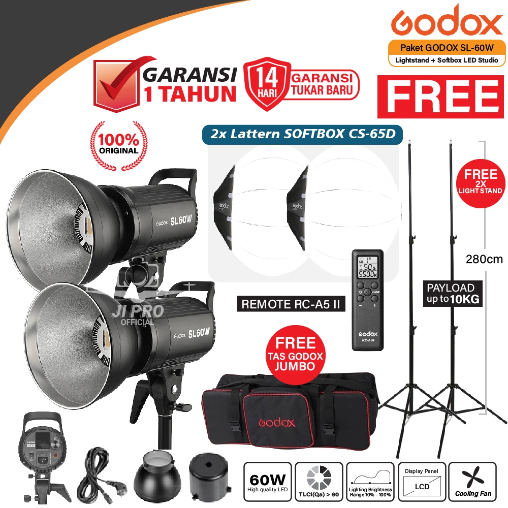 Paket Godox SL60W + Lantern Softbox 65cm + Lighstand - SL 60W CS-65D