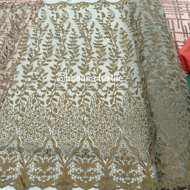 kain tile bordir motif daun || harga per setengah mtr