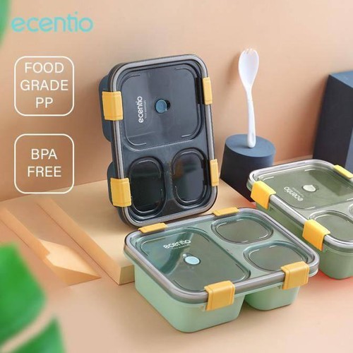 ECENTIO TEMPAT MAKAN/TEMPAT BEKAL 3 SEKAT HIJAU