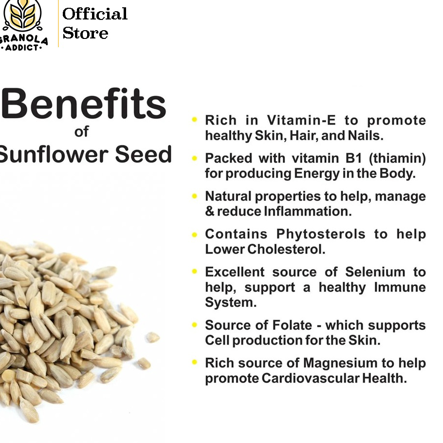 

Bayar Di Tempat Granola Addict - Sunflower Seed / Kuaci Kupas 1KG (Raw / Mentah)