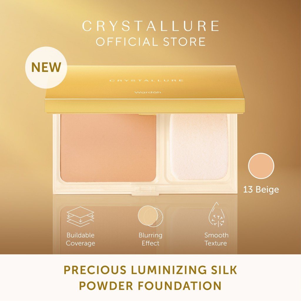 WARDAH CRYSTALLURE PRECIOUS LUMINIZING SILK POWDER FOUNDATION-BEDAK PADAT 100% ORIGINAL