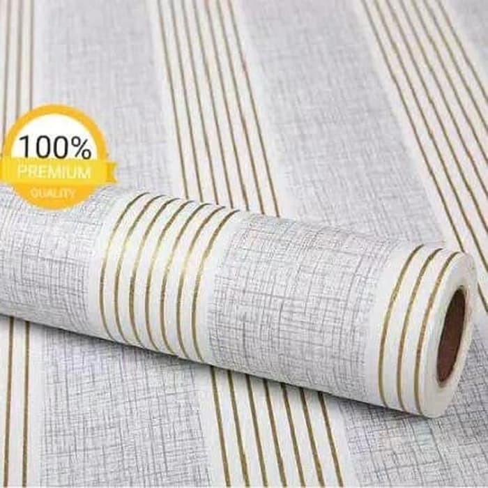 Wallpaper Dinding | Wallpaper Sticker Murah Berkualitas | Abu - Abu Garis Emas Salur