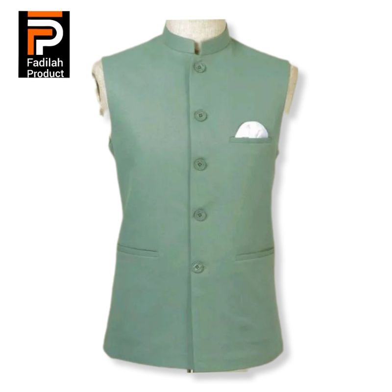 Rompi Pakistan Pria Muslim Majelis Sholat Polos Bahan  Jas Full Puring