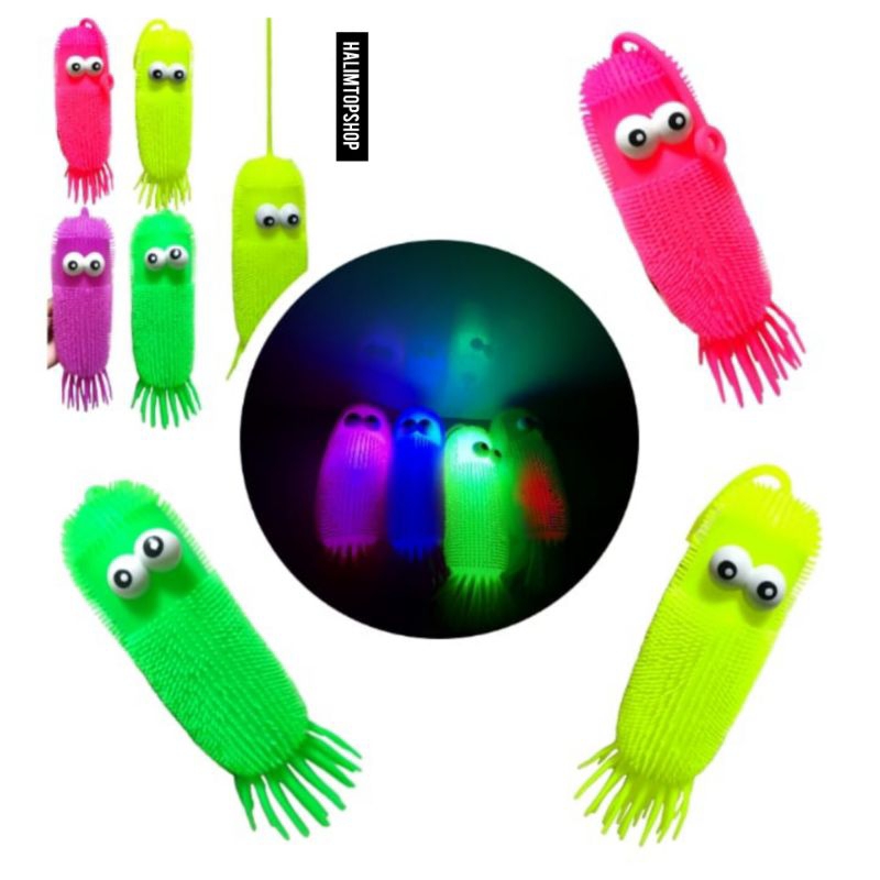 Mainan Anak Yoyo Ubur Ubur Lampu Karet Cumi / Mainan Anak Puffer Ball Karet Ada Lampu Gemoy