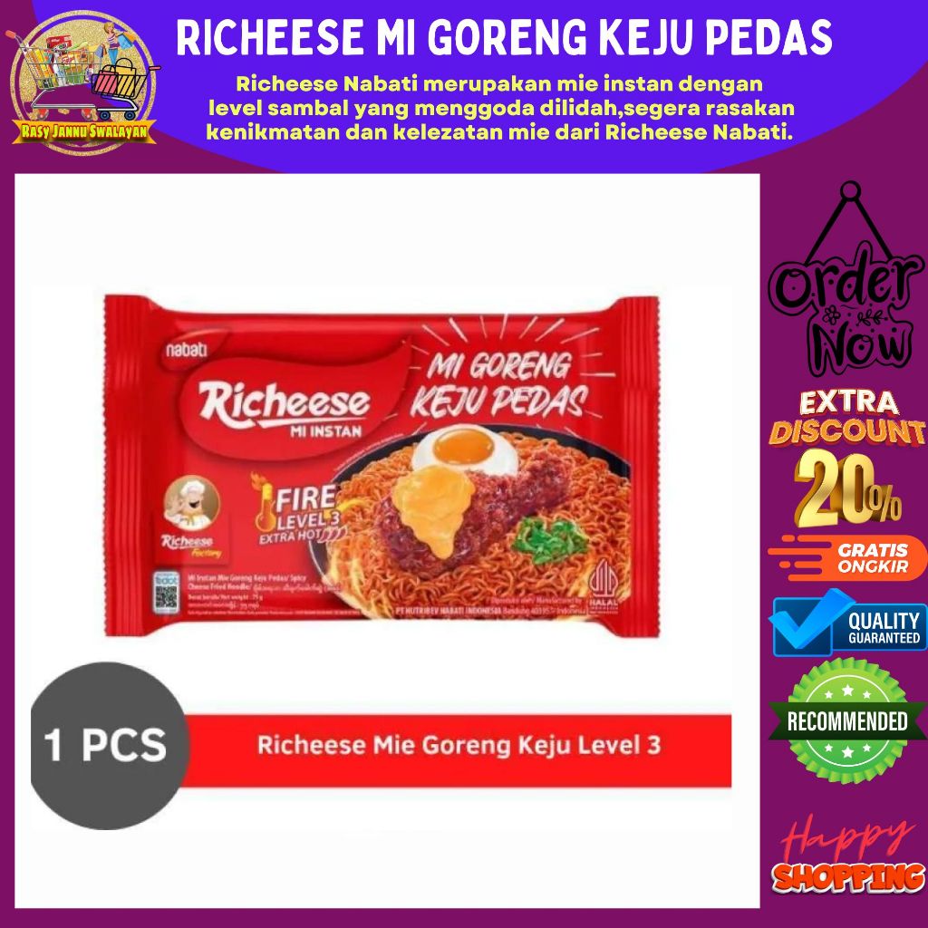 

Richeese Nabati Mi Instan Mi Goreng Keju Pedas Level 3 74 Gram