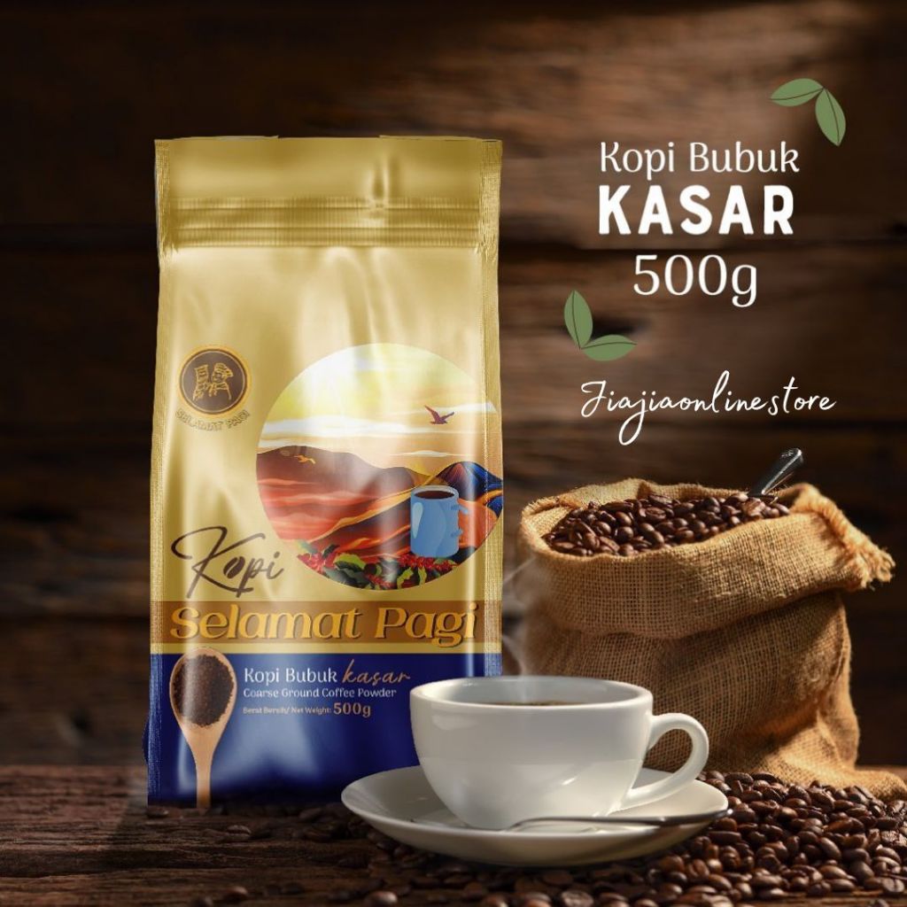 

Kopi Selamat Pagi 500gr Kopi KASAR / HALUS Bubuk Hitam Biji Robusta