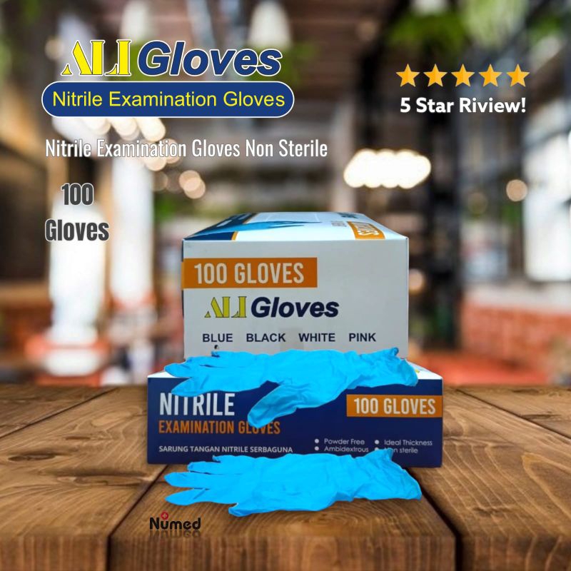 Sarung Tangan Nitrile Examination Ali Gloves Handscoon Nitril Gloves Ali Glove isi 100