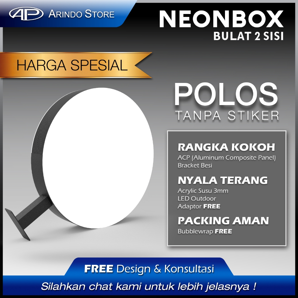 Neon Box Bulat 2 sisi Polos Murah