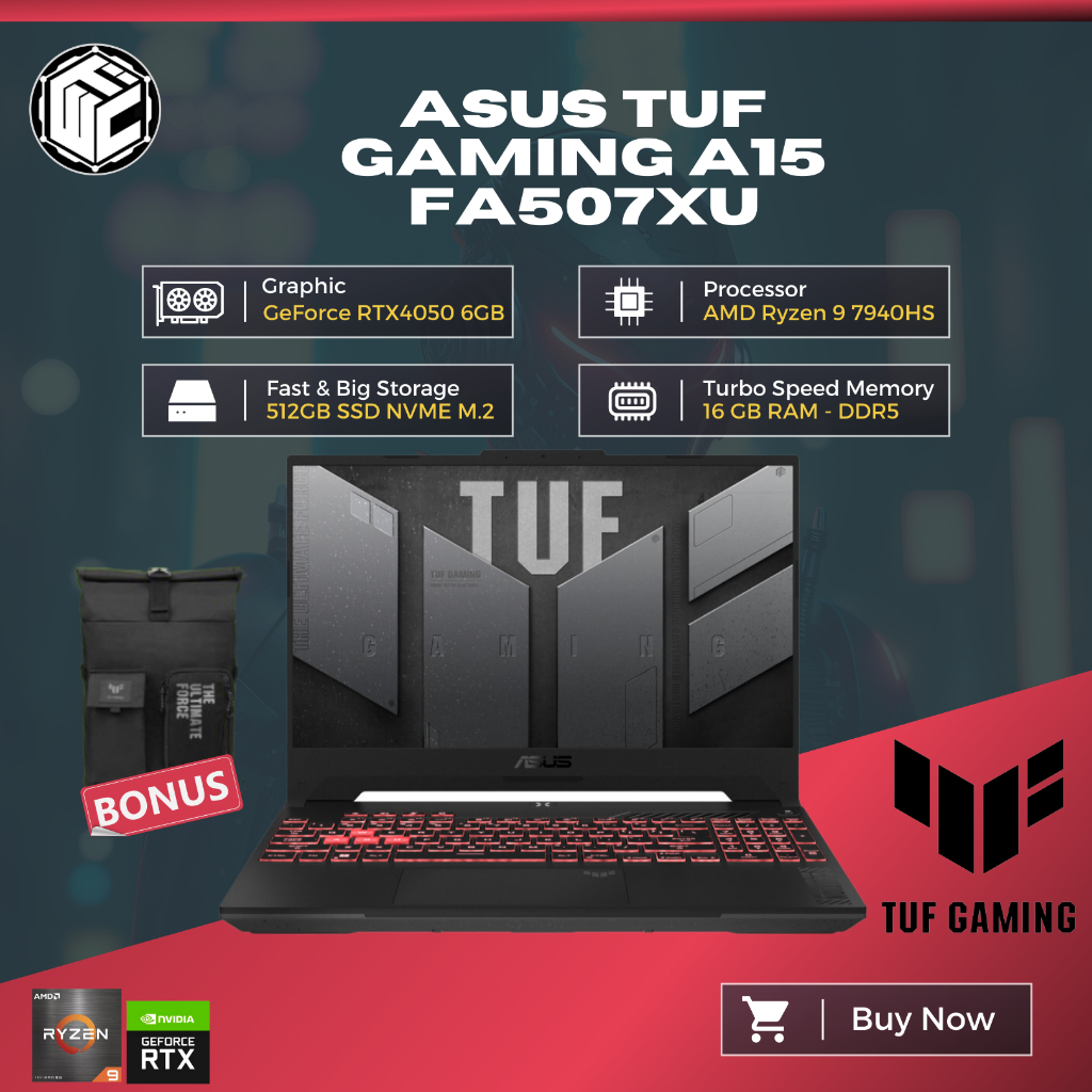 Laptop ASUS TUF Gaming A15 FA507XU RYZEN 9-7940HS 32GB 512GB RTX4050 6GB W11 Bergaransi Resmi