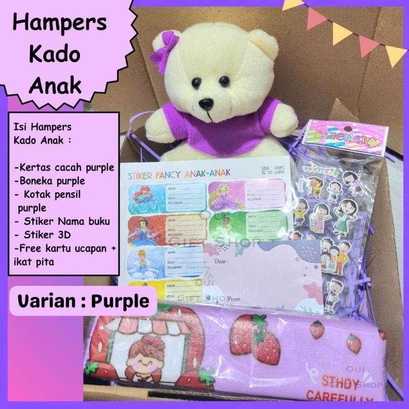 

HAMPERS BUAT ANAK / HAMPERS ULANG TAHUN ANAK /KADO ULTAH ANAK PEREMPUAN / KADO ULTAH ANAK LAKI LAKI/ HAMPERS BONEKA / GIFT BOX / SURPRISE BOX BUAT ANAK / HAMPERS PENCIL CASE / STIKER NAMA