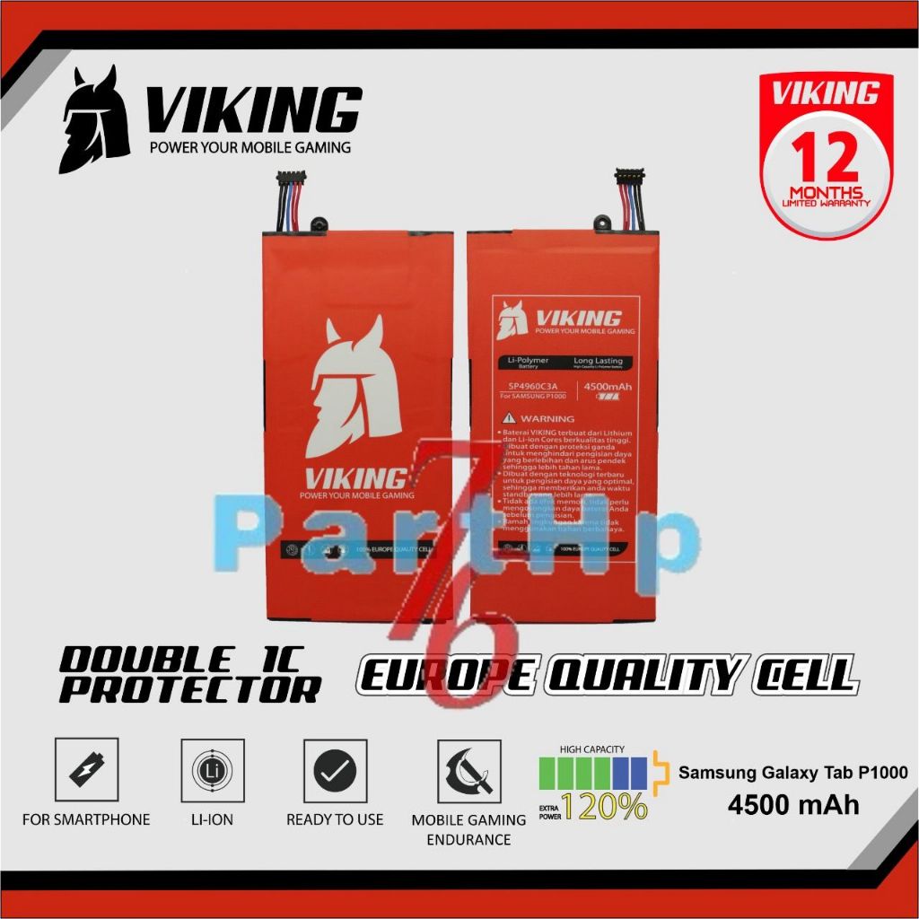 Baterai Viking Double Power - SP4960C3A / Samsung Galaxy Tab P1000 / GT-P1000 - Batu Batre Batrai Ba