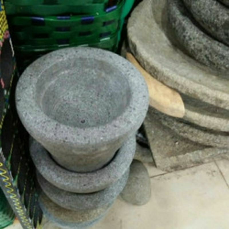lumpang batu 30 cm asli lengkap